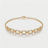 mixed shape link natural diamond bracelet in 14k gold