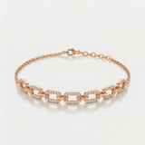 mixed shape link natural diamond bracelet in 14k gold rose gold