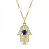 hamsa pave natural diamond pendant necklace in 14k gold