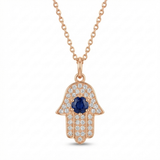 hamsa pave natural diamond pendant necklace in 14k gold rose gold