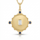 emerald cut white topaz sun natural diamond charm in 14k gold