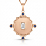 emerald cut white topaz sun natural diamond charm in 14k gold rose gold
