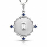 emerald cut white topaz sun natural diamond charm in 14k gold white gold