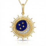 sunburst moon lapis natural diamond charm in 14k gold