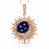 sunburst moon lapis natural diamond charm in 14k gold rose gold
