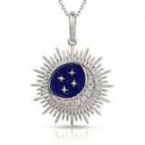 sunburst moon lapis natural diamond charm in 14k gold white gold