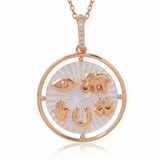 fluted mop evil eye natural diamond charm in 14k gold rose gold