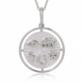 fluted mop evil eye natural diamond charm in 14k gold white gold