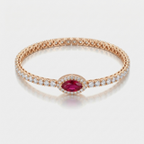 ruby and natural diamond halo bangle bracelet in 14k gold rose gold