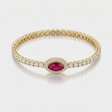 ruby and natural diamond halo bangle bracelet in 14k gold