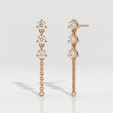 natural diamond cluster drop earrings with chain in 14k gold rose gold