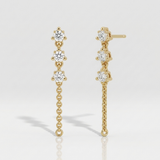 natural diamond cluster drop earrings with chain in 14k gold