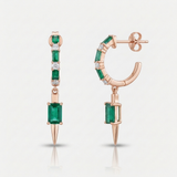 emerald and natural diamond drop hoop earrings in 14k gold rose gold