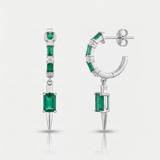 emerald and natural diamond drop hoop earrings in 14k gold white gold