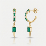emerald and natural diamond drop hoop earrings in 14k gold