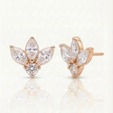 marquise and round natural diamond cluster stud earrings in 14k gold rose gold