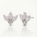 marquise and round natural diamond cluster stud earrings in 14k gold white gold