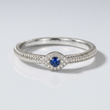 blue sapphire and natural diamond halo ring in 14k gold white gold