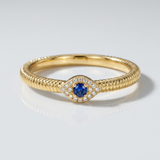 blue sapphire and natural diamond halo ring in 14k gold