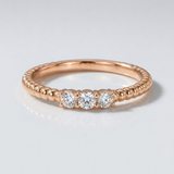 three stone natural diamond ring in 14k gold rose gold