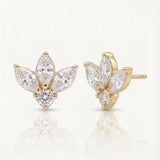 marquise and round natural diamond cluster stud earrings in 14k gold