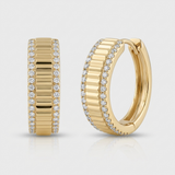 natural diamond fluted wide huggie earrings in 14k gold