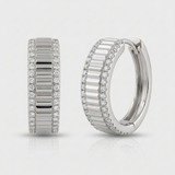 natural diamond fluted wide huggie earrings in 14k gold white gold