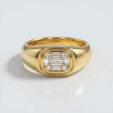 baguette natural diamond signet ring in 14k gold