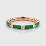 green enamel and natural diamond band ring in 14k gold rose gold