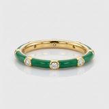 green enamel and natural diamond band ring in 14k gold