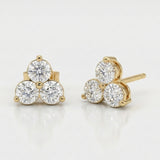 Round Natural Diamond Triangle Cluster Stud Earrings