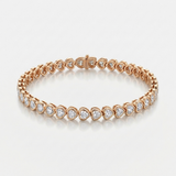 natural diamond bezel vertical heart tennis bracelet in 14k gold rose gold