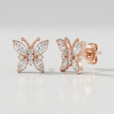 butterfly natural diamond stud earrings in 14k gold rose gold