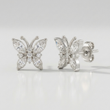 butterfly natural diamond stud earrings in 14k gold white gold