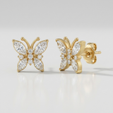 butterfly natural diamond stud earrings in 14k gold