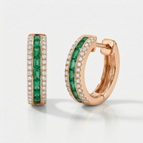 emerald and natural diamond hoop earrings in 14k gold rose gold