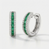 emerald and natural diamond hoop earrings in 14k gold white gold