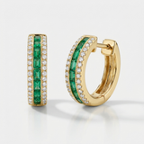emerald and natural diamond hoop earrings in 14k gold