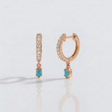 blue topaz and natural diamond drop hoop earrings in 14k gold rose gold