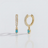 blue topaz and natural diamond drop hoop earrings in 14k gold