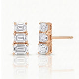 emerald cut natural diamond stud earrings in 14k gold rose gold