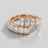 emerald cut natural diamond multi row ring in 14k gold rose gold