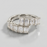 emerald cut natural diamond multi row ring in 14k gold white gold