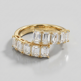 emerald cut natural diamond multi row ring in 14k gold