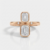 emerald cut natural diamond open ring in 14k gold rose gold