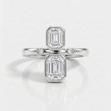 emerald cut natural diamond open ring in 14k gold white gold
