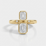 emerald cut natural diamond open ring in 14k gold