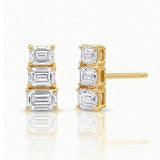 emerald cut natural diamond stud earrings in 14k gold