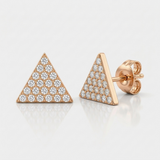 triangle pave natural diamond stud earrings in 14k gold rose gold