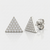 triangle pave natural diamond stud earrings in 14k gold white gold